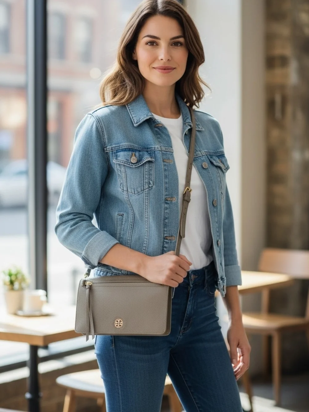 Tory Burch Gray Crossbody Leather Handbag